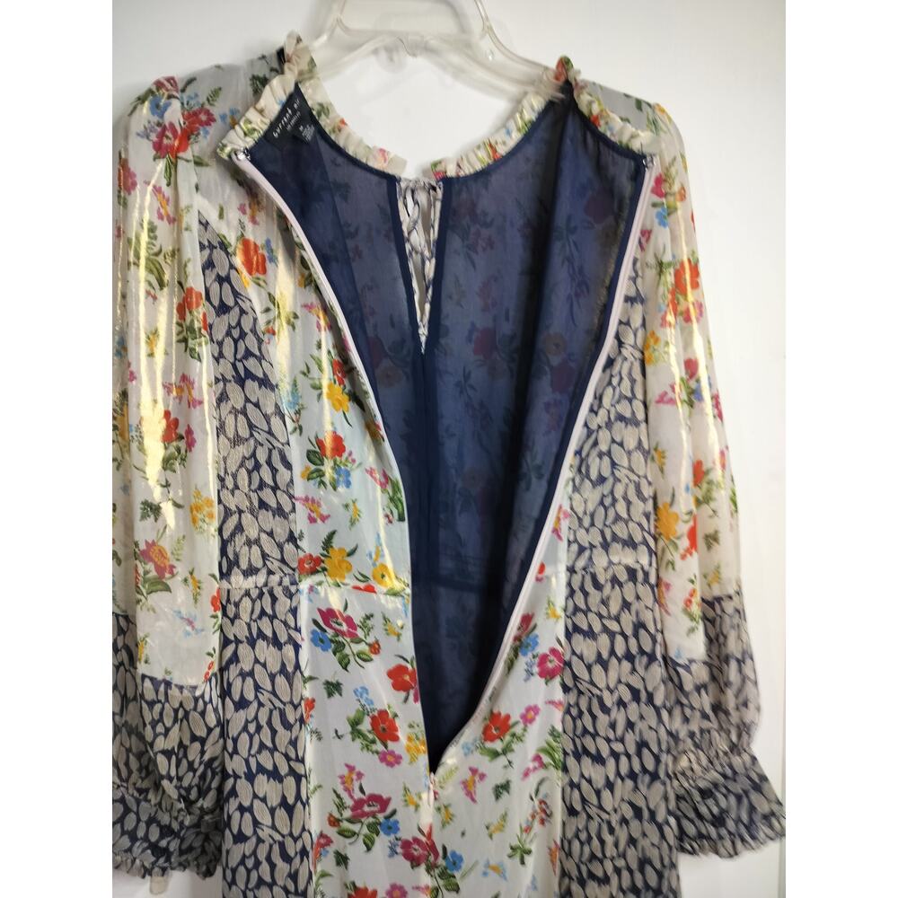 5555)Current Air M Mix Print Cottagore Metallic Floral Long Sleeve Midi Dress - Picture 9 of 11